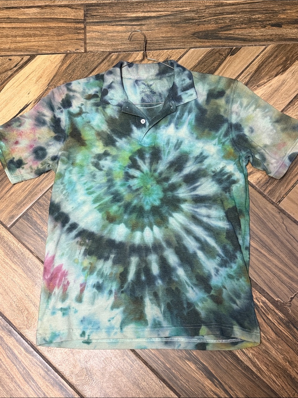 Men's Tie-Dye Polo Shirt in Green Multi